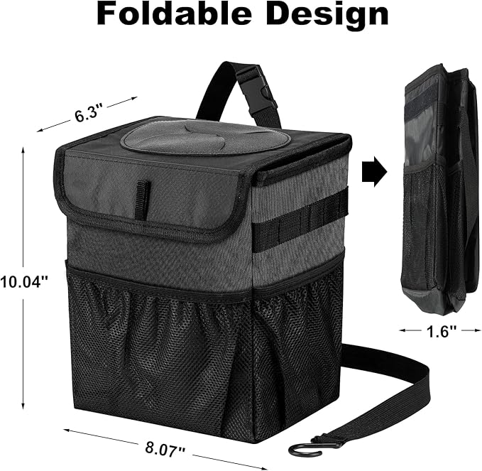 Car Trash Can Foldable Garbage Bin Leakproof 2.3 Gallons Car Trash Bag Black