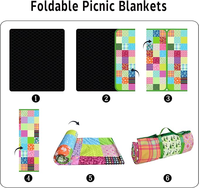 Supfitness Extra Large Picnic Blankets Waterproof Foldable (80"x 80") Boho Beach Blanket Waterproof Sandproof,3-Layer Thicking Mat Outdoor Packable Camping Blanket