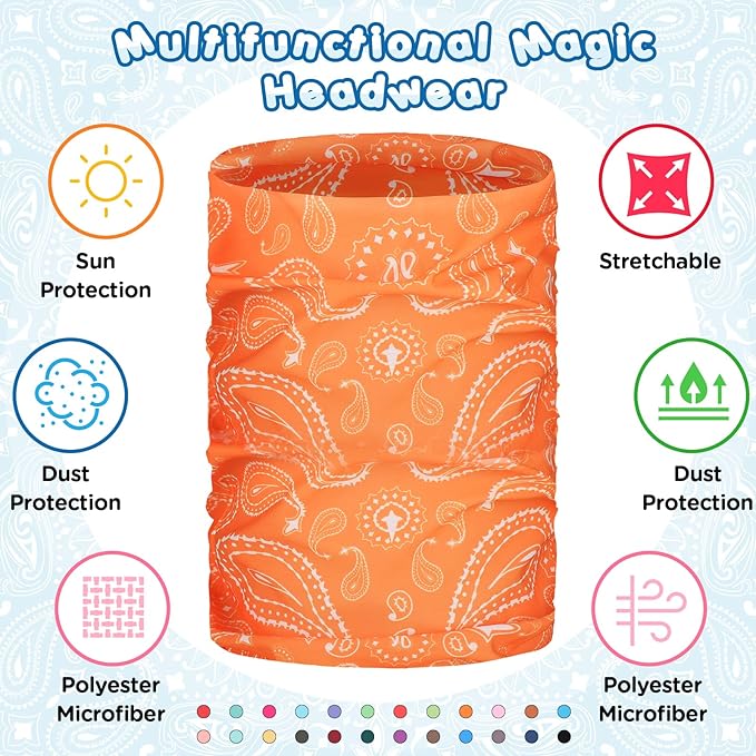Jiuguva 26 Pcs Neck Gaiter Men Face Mask Headband Boho Head Wrap Headwear Bulk Hiking Seamless Neck Scarf Skull Bandana Women