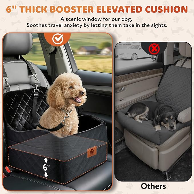 Dog Car Seat for Small/Medium Dogs, Dog Booster Seat with Thick Comfort Foam for Pets Up to 35 lbs, Washable & Detachable Pet Cars Seat with Safety Tether, Storage Pockets,Universal Car Seatbelt Clip