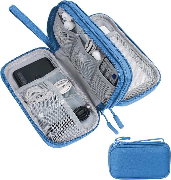 Skycase Electronic Organizer Travel Case - Waterproof Travel Cord Pouches for Organization, Cable Organizer, All-in-One Double Layers Storage Bag for Accessories, Charger, Cable, Blue - Medium