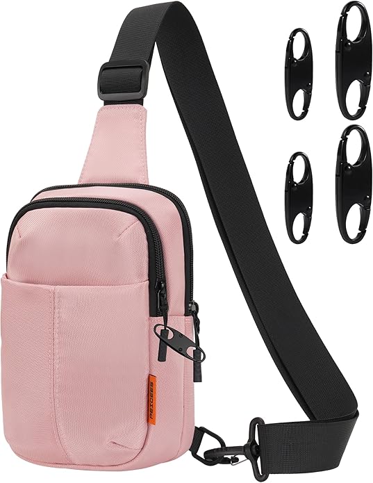 Peicees Small Anti Theft Sling Bag with Zipper Clip for Men Women, Waterproof Mini Crossbody Chest Bag for Travel Work Sport