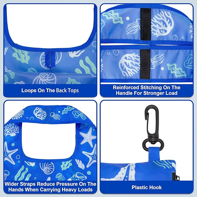 HOLYLUCK Reusable Grocery Bags,Heavy Duty Foldable Shopping Tote Bag (Standard, 3 Starfish)