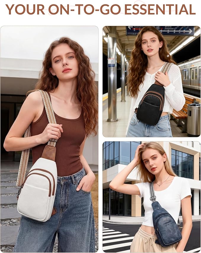 SYTRAH Sling Bag for Women, Crossbody Bags Purse for Women Trendy Vegan Leather Chest Bag with Adjustable Strap(No Anti Theft Ring),Beige Brown