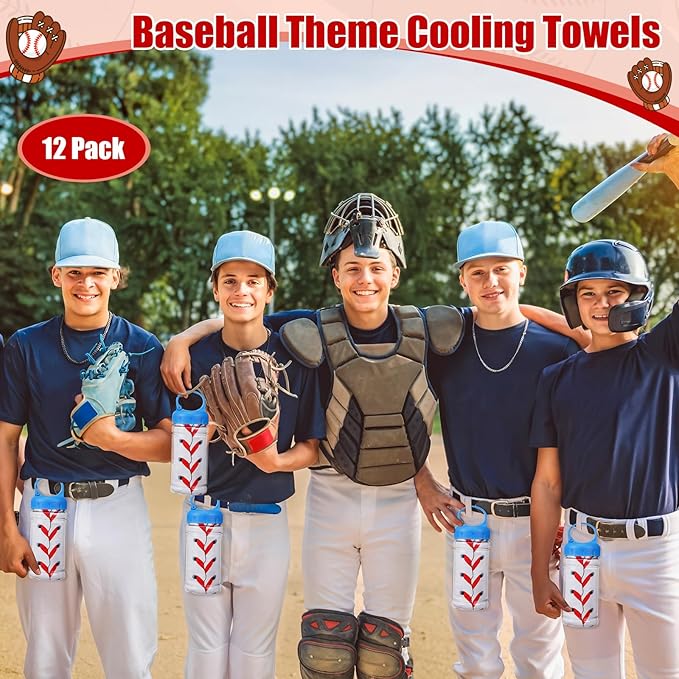 Hahafelt 12 Pack Baseball Cooling Towels, Baseball Ice Towels for Neck, 40"x12" Breathable Chilly Towel with Plastic Container, Microfiber Sport Towel for Players Team Gift Sport Party Favors