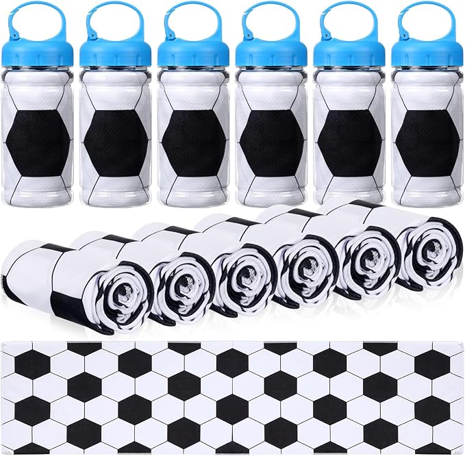Hahafelt 12 Pack Soccer Cooling Towels, Soccer Ice Towels for Neck, 40"x12" Breathable Chilly Towel with Plastic Container, Microfiber Sport Towel for Players Team Gift Sport Party Favors