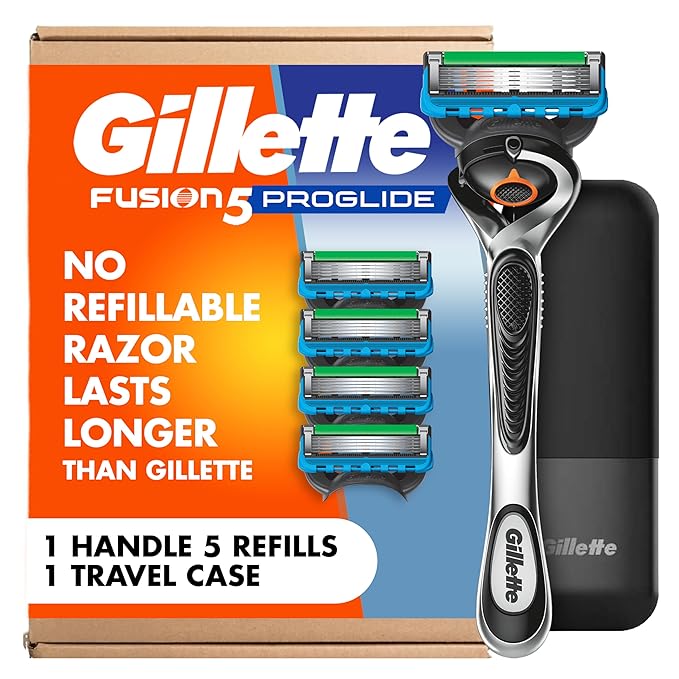 Gillette Fusion5 Men's 5-Blade Razor, 1 Razor Handle, 5 Blade Refills, with Travel Case