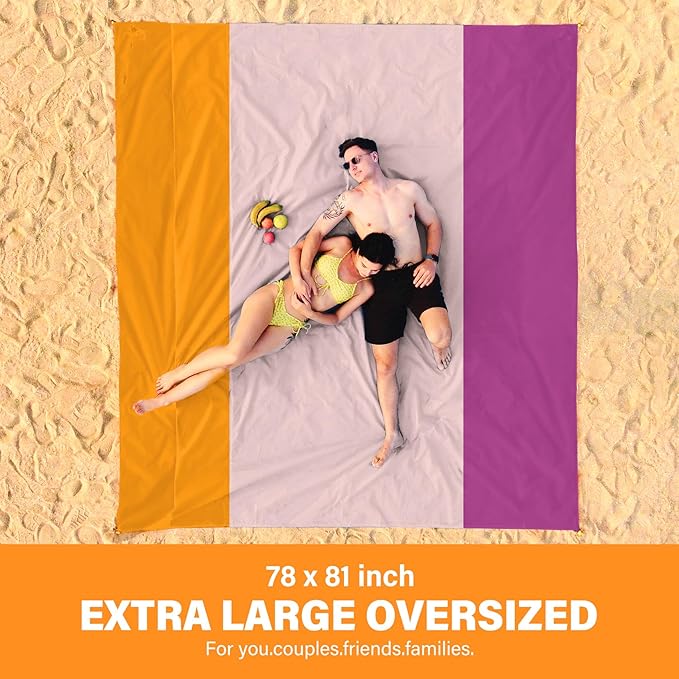 Famstar Beach Blanket Oversized Extra Large 78"X81"/10'X9',Waterproof Sandproof Beach Blanket 2-8 Adults Lightweight Durable for Travel Camping Hiking Picnic