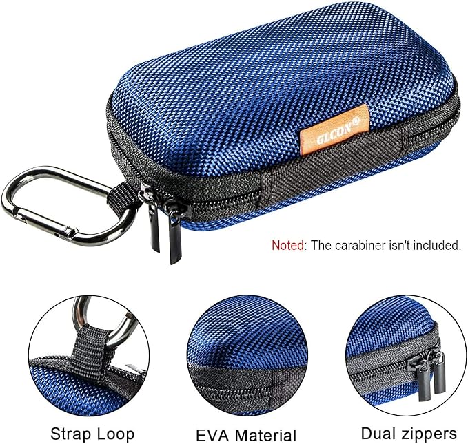 Earbud Carrying Case - Rectangle Shape Small Hard EVA Case, Mesh Inner Pocket, Durable Exterior - Lightweight Portable Universal Zipper Storage Bag for Wired Bluetooth Headset, Charger - Blue
