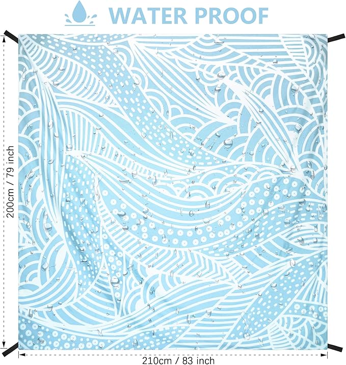 HIHOHO Beach Blanket Waterproof Sandproof Beach Mat for 1-8 Adults Quick Drying Durable Outdoor Picnic Mat for Beach Festival Travel Camping Hiking (BL-Ripple, 79"×83"(4 Person))
