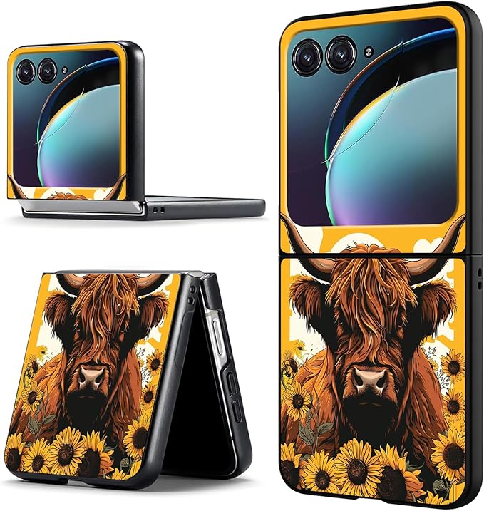 for Motorola Moto Razr 2024 Case,Moto Razr 50 Phone Case Cute Slim Hard PC Ultra-Thin Anti-Scratches Shockproof Protective Cover,Cute Cattle Flower