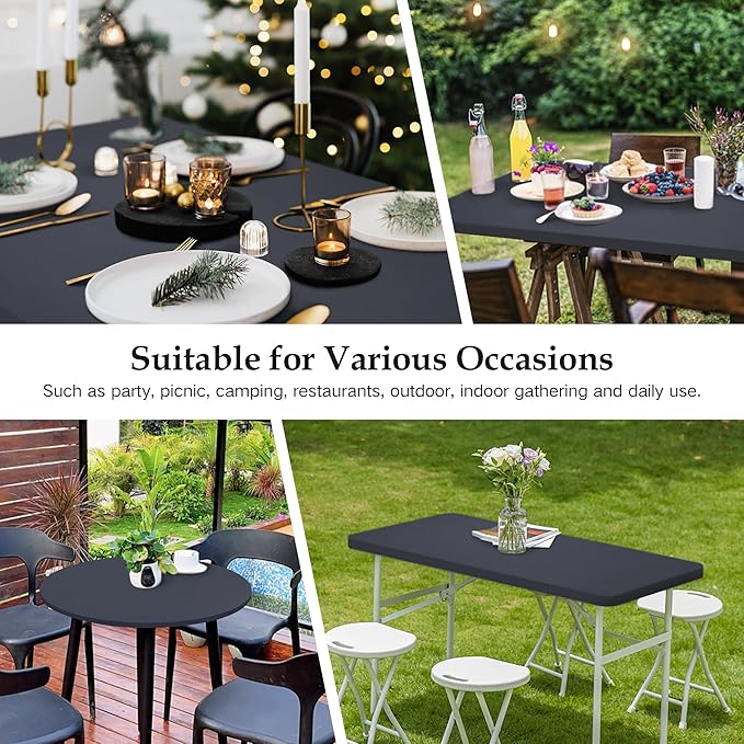 Wolkemer 2 Pack 5 Foot Grey Fitted Tablecloth 60 Inch Round Elastic Edges Table Cloth, Spandex Stretch Table Cover with Machine Washable Fabric for Wedding Party Picnic Dining Indoor Outdoor