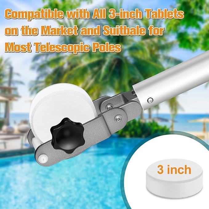 Lounsweer 1 Pcs Swimming Pool Tablet Holder for Pool Pole, Stainless Steel Aluminum Alloy Tablets Floater, Dirt Cleaning Tool for Maintenance, Fit for 3 Inch x 0-1.8 Inch Tablets