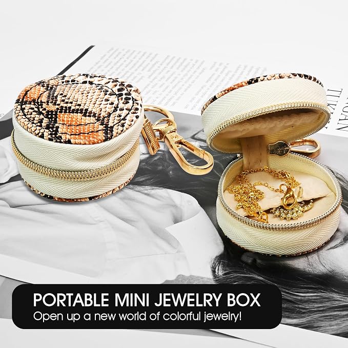 Portable Ring Keychain Holder for Gym and Travel - Jewelry Holder for Sports Bag, Compact Ring Earring Necklace Storage Case (snake pattern)
