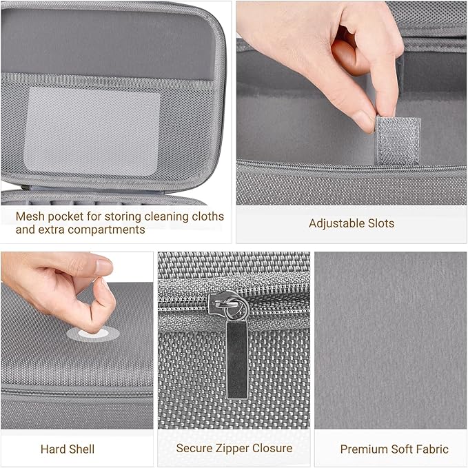 Mkono Travel Sunglasses Organizer Glasses Case Multiple Pairs with Adjustable Slots Eyeglasses Case Storage Box for Men (5 Slots, Gray)