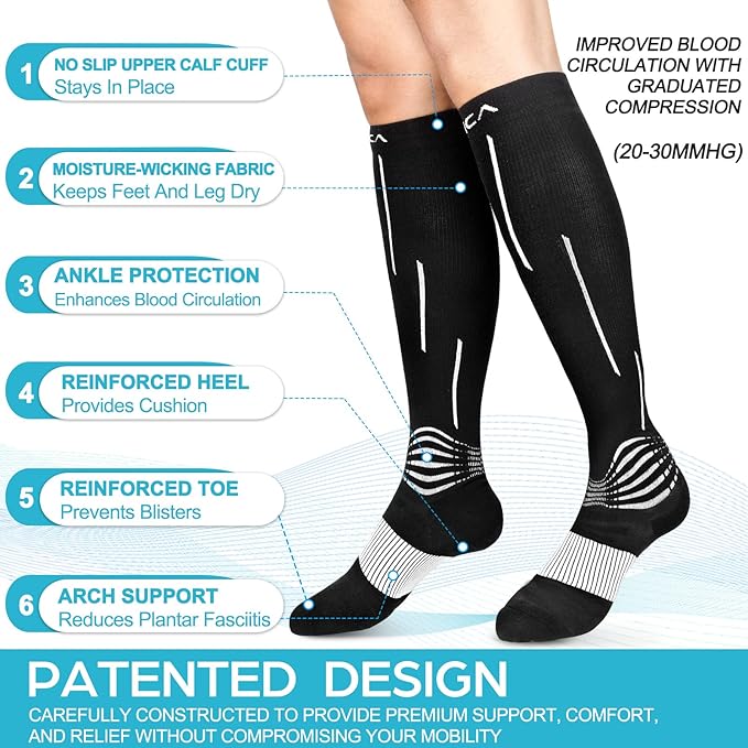 NEENCA Compression Socks, Medical Athletic Socks for Injury Recovery & Pain Relief, Sports Protection, 1 Pair (Black X-Large)