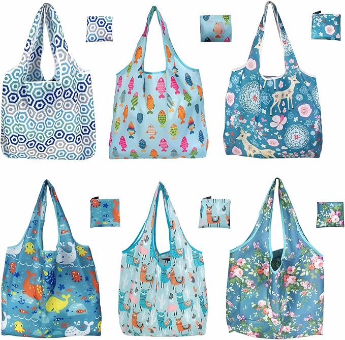6 Pack Reusable Grocery Bags Heavy Duty with Handles, Reusable Shopping Bags for Women, Foldable, Washable for Store, Travel