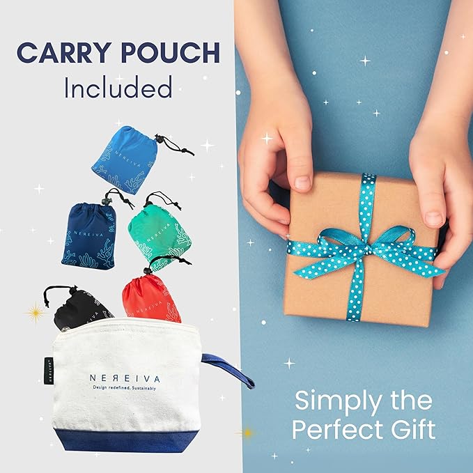 5 Pack Strong Reusable Grocery Bags Foldable into Tiny Pouch with Carry Case – Multi-Color bags makes Travel or Shopping Sorting Easy, Holds 55lbs, Washable, Durable, Packable