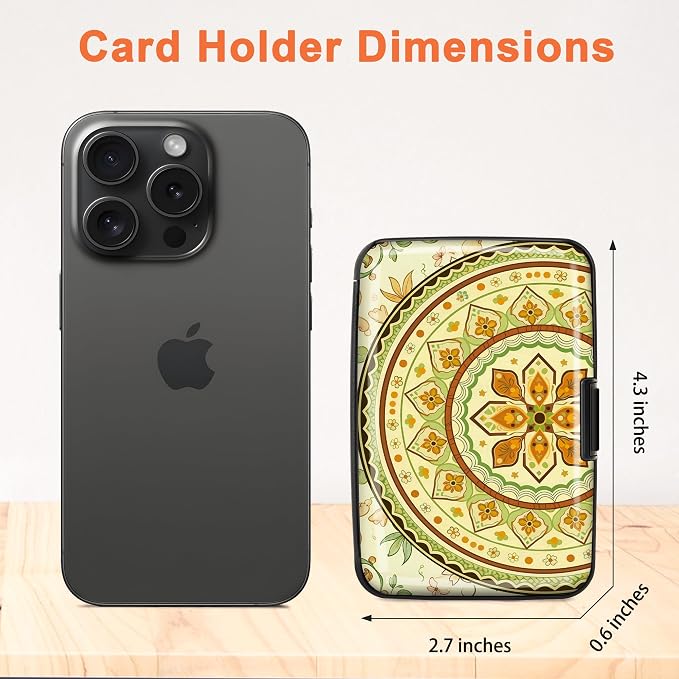 Mayski 2 Pack Credit Card Holder for Women, RFID Blocking, Yellow Mandala Aluminum Alloy Hard Case, Small Mini Business Metal Wallet for Men