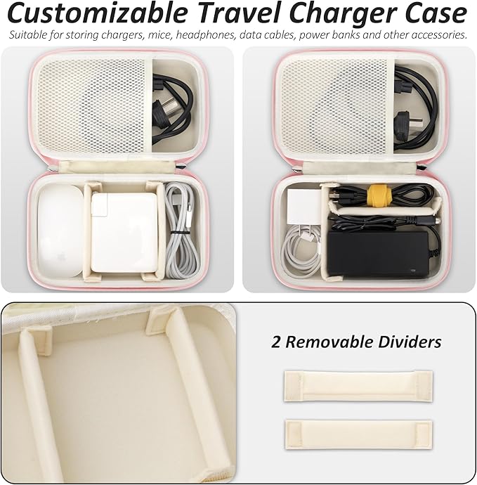 Charger Case for Macbook, Portable Tech Electronic Organizer Bag, Small Travel Storage Pouch for Laptop Accessories, MacBook Power Adapter, Charging Cords, USB Drives, Power Bank (Pink, XL)