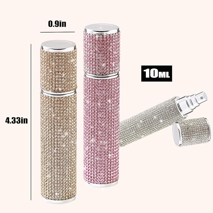 Portable 10ML Perfume Travel Refillable Bottle 3PCS, Bling Bling Crystal Rhinestones Travel Size Perfume Refill Atomizer Bottle,Mini Spray Bottle Empty for Refill