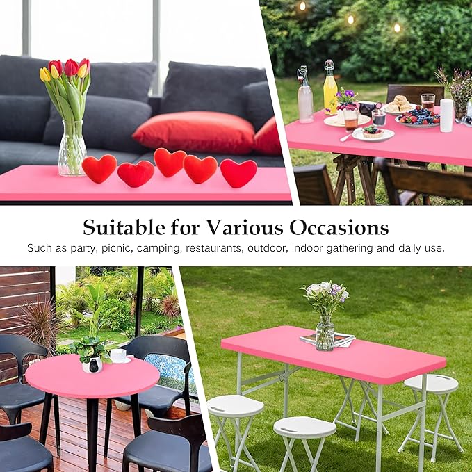 Wolkemer 2 Pack Pink Fitted Tablecloth 34x34 Inch Square Elastic Edges Table Cloth, Spandex Stretch Table Cover with Machine Washable Fabric for Wedding Party Picnic Dining Indoor Outdoor