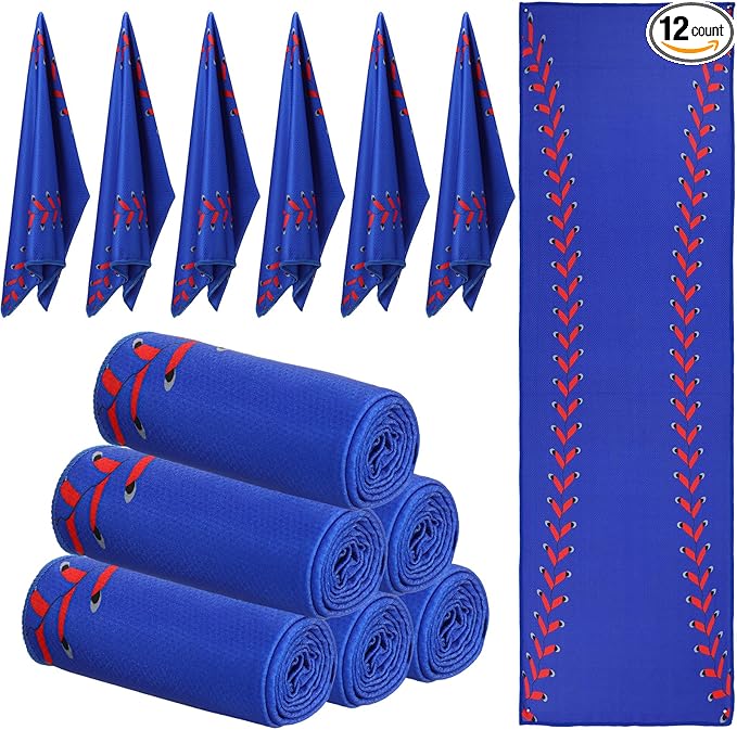 Peryiter 12 Counts Mini Cooling Towel, 30" x 9" Baseball Softball Soccer Golf Sweat Towel, Breathable Chilly Rag, Microfiber Sport Rags for Team Gym Running Coach Gift