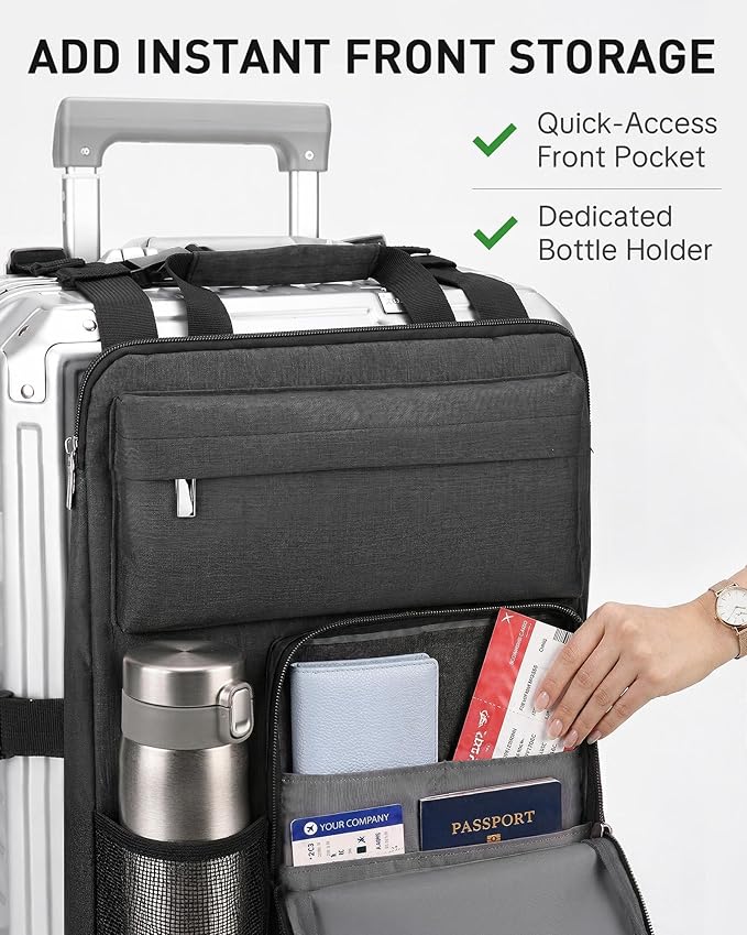 BS-VOG Over Luggage Organizer for Carry On Bag with Cup Holder, Travel Organizer for Suitcase, Adjustable Straps Suitcase Bag, Carry On Storage for Laptop, Fits 20-28 Inch Luggage