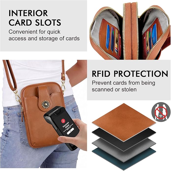 Peacocktion Small Crossbody Bags for Women, Leather RFID Cell Phone Purse, Trendy Travel Crossbody Purses with Zipper