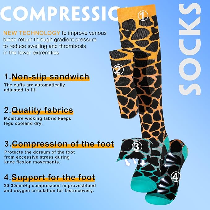 bropite Flora Compression Socks for Women & Men-Knee high 6 Pairs 20-30mmhg Support Running Nurse Travel