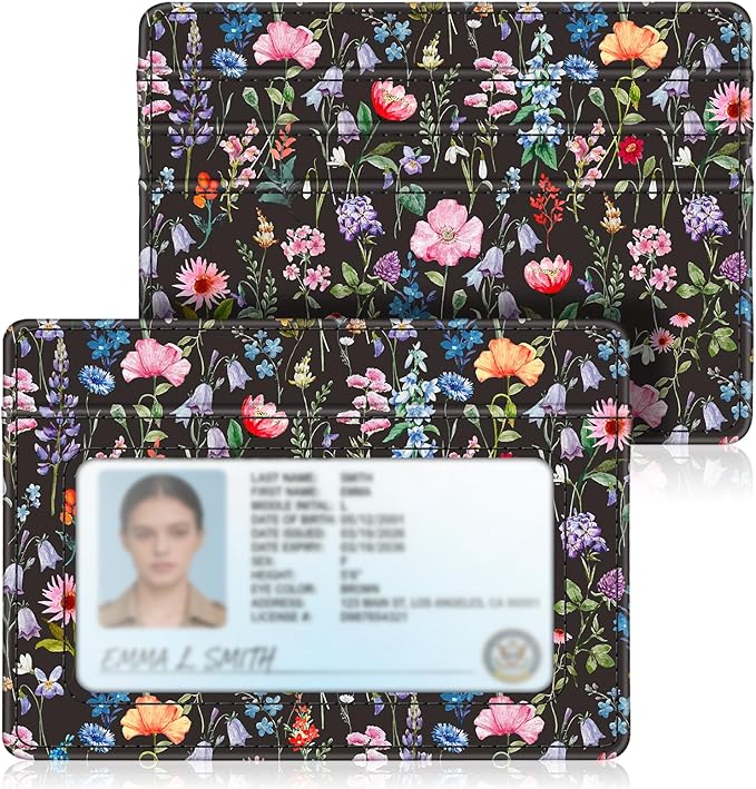FINTIE Slim Minimalist Front Pocket Wallet, RFID Blocking Credit Card Holder Card Cases with ID Window for Men Women (Black Floral)
