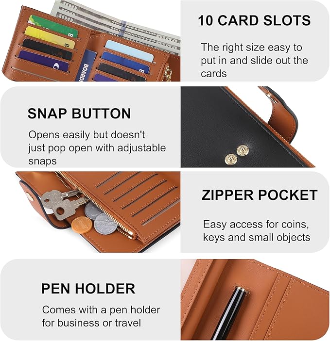 yiijay Wallet Women RFID Blocking Multi Cards Wallet Credit Card Holder for Women Large Capacity Lady Leather Trifold Travel Wallet with Pen Holder