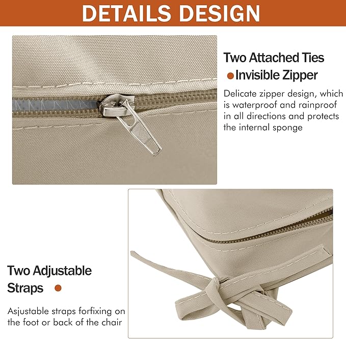 Outdoor Chair Cushions 16 x 17 Inch, Set of 4, Water Resistant Patio Chair Cushions with Tie Color Fastness Thick Outdoor Seat Cushion for Garden Lawn Patio Furniture Cream