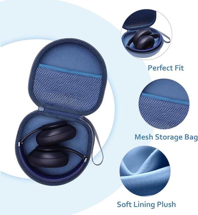 Headphone Headset Case Compatible with JLab JBuds Lux ANC/Beats/JBL/TOZO/BERIBES/Picun/KVIDIO Noise Cancelling Over-Ear Foldable Headphone, Blue