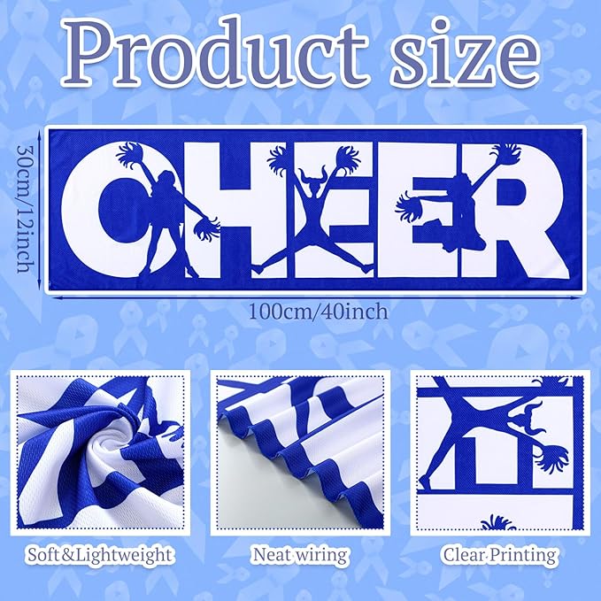 12 Pcs Cheerleader Cooling Towel Cheer Gifts Bulk for Team Cheer Sports Gifts with Bags 40" x 12" Breathable Chilly Microfiber Cooling Towel for Yoga Sport Gym Party Favor (Blue)