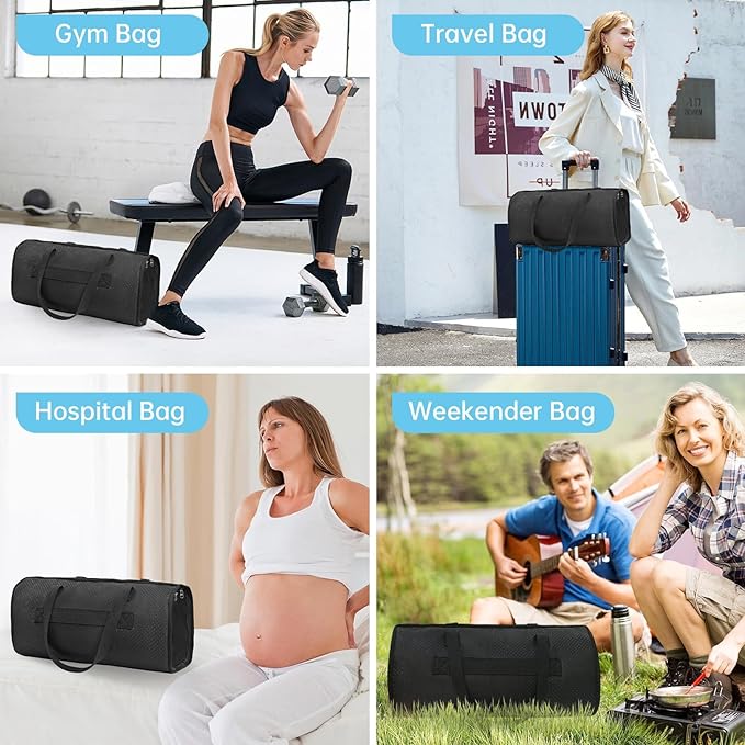 Toddler Airplane Bed Travel Bag 2 in 1, Portable Kids Plane Seat Extender, Baby Flight Essentials Footrest Flyaway Must Have for Infant, Carry On Duffel Bags for Women Gym Hospital（Black）