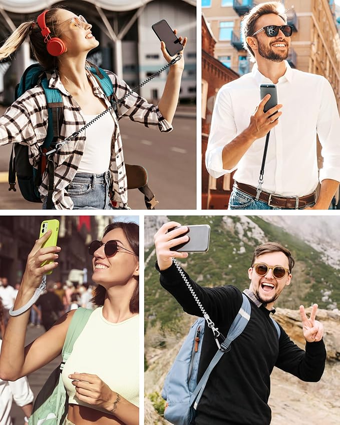 SHANSHUI Phone Lanyard Tether, Stretchy Phone Strap Patch Anchor Outdoor Climbing Hook Compatible for Most Smartphones