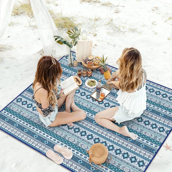 Tribal Picnic Blankets Waterproof Foldable, 60″X80″ Packable Picnic Mat Western Outdoor Blanket for Grass, Boho Large Beach Blanket Sandproof Picnic Accessories for Camping Music Festival Park Travel