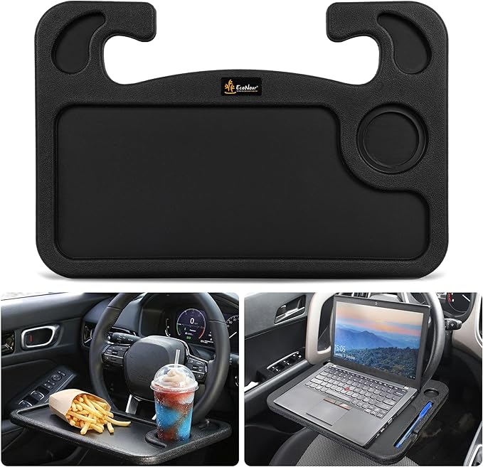 EcoNour Steering Wheel Desk for Honda Civic 2022-2024 2025 2026 2-in-1 Car Tray Table Laptop Car Mount with Pen Holder Food Tray for Eating with Drinks Holder Multipurpose Travel Car Accessories