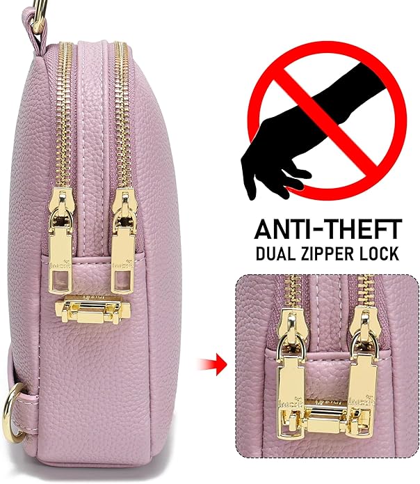 INICAT Anti Theft Crossbody Bag for Women, Small RFID Blocking Sling Purse with Zipper Lock for Travel, Vegan Leather