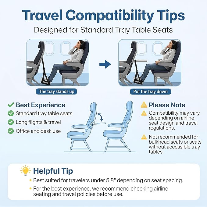 1 Pack Airplane Foot Hammock, No-Collapse Foot Hammock for Plane Travel, Thickened Bamboo Airplane Foot Rest, Adjustable Footrest for Office, Long Flight