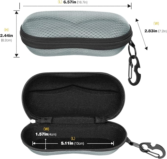 MoKo Semi Hard Shell Sunglasses Case, Unisex Protective Eyeglass Case Glasses Case Holder with Metal Hanging Hook