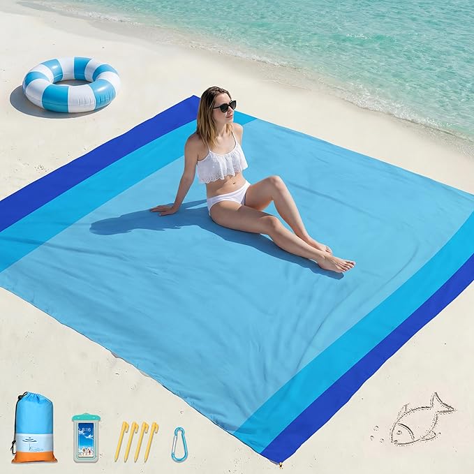 Famstar Beach Blanket Oversized Extra Large 78"X81"/10'X9',Waterproof Sandproof Beach Blanket 2-8 Adults Lightweight Durable for Travel Camping Hiking Picnic