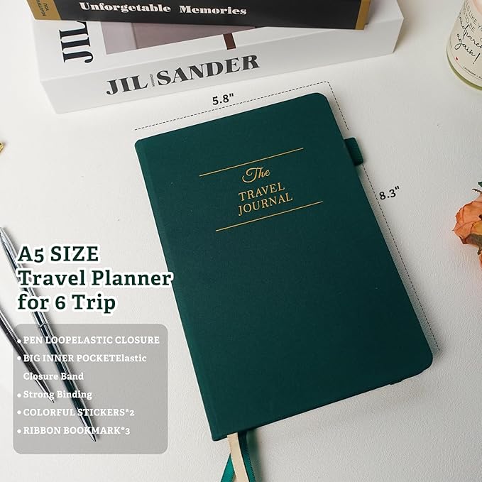 Travel Essentials: Journal for Women & Men - Vacation Budget Planner Notebook for 6 Trips Organizer- Travel Scrapbook to Record Memories and Adventures - Gifts for Travelers, Green