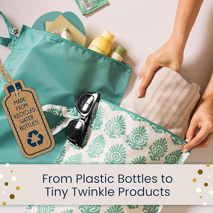 Tiny Twinkle Mess Proof Wet Bags | 2-Pack Reusable Waterproof Wet Bags for Swimsuits | Baby Clothes | Travel & Diaper Bag (Grey, Indigo)