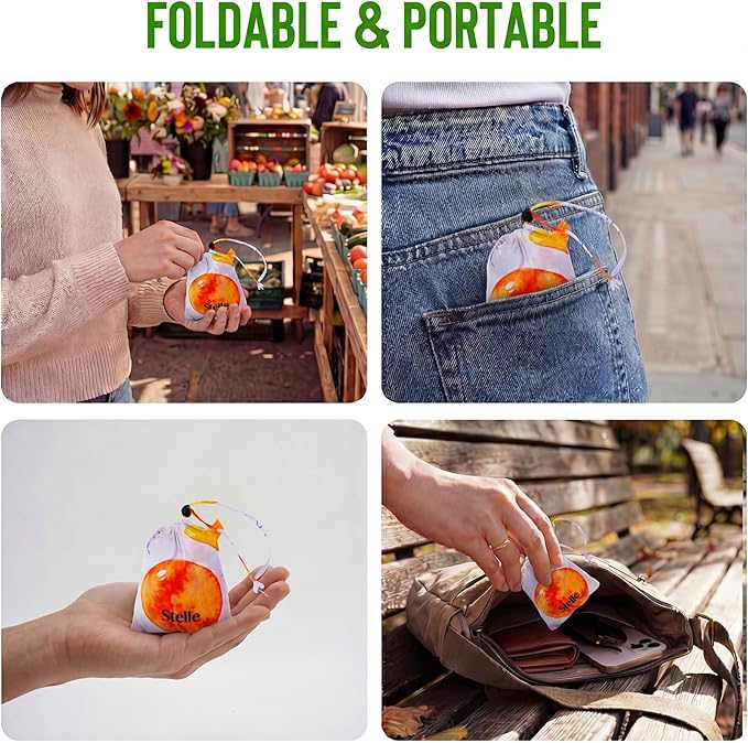 Stelle Lightweight Reusable Grocery Bag with Handles Ripstop Nylon Foldable Tote Shopping Bags for Travel and Groceries