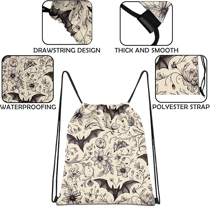 Drawstring Backpack Draw String Sports Bags for Gym Travel Beach Waterproof Cute Sackpack Men Women Aesthetic (13"×17")-Bat