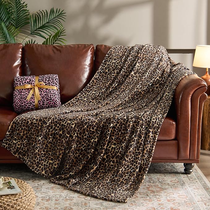 BEDELITE Fleece Blanke for Couch & Bed Leopard Print Throw Blanket – Soft Cheetah Blanket, Cozy Lightweight Fleece Animal Print Throw, 60"x 80", Dark Brown