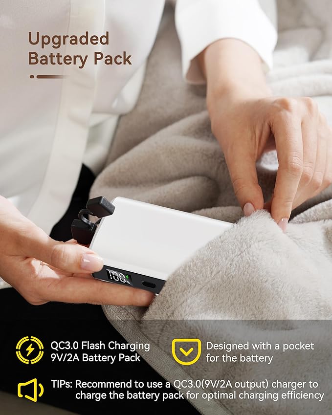 Cordless Heated Blanket with Battery Pack - Rechargeable Heated Shawl & Portable Heated Throw,Far-Infrared Heating,Wearable Blanket for Office,Travel,Car & Outdoor, Gift for People Who Are Always Cold