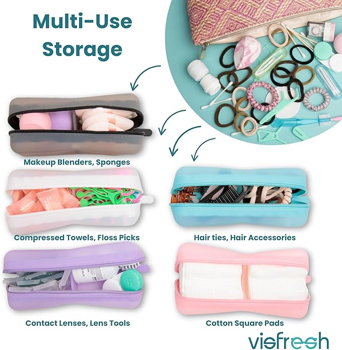 Cotton Pad Swab Travel Case – 2-in-1 Portable Waterproof Qtips Dispenser for Cotton Square Pad & Qtip, Floss, Bobbi Pin, Nail Kit, Hair Accessories Organizer TSA Compliance – VISFRESH (Clear)